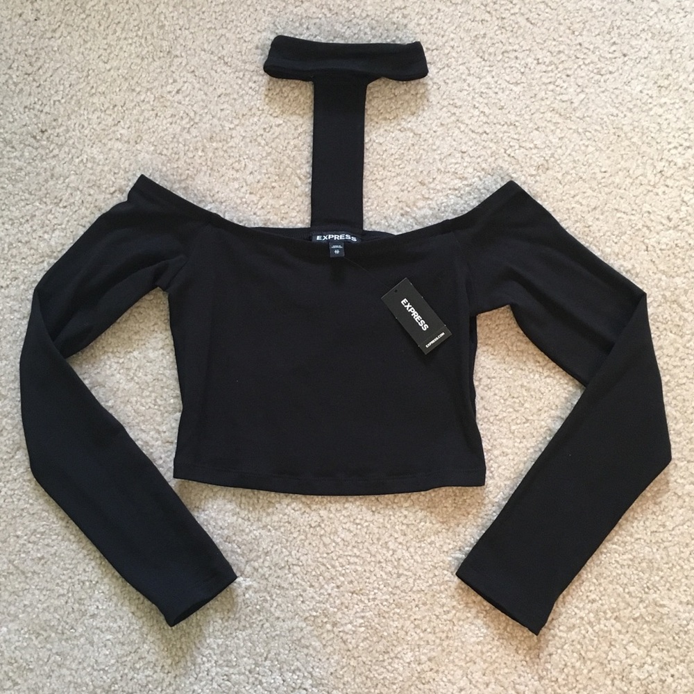 NWT Express Cold Shoulder Choker Crop Top